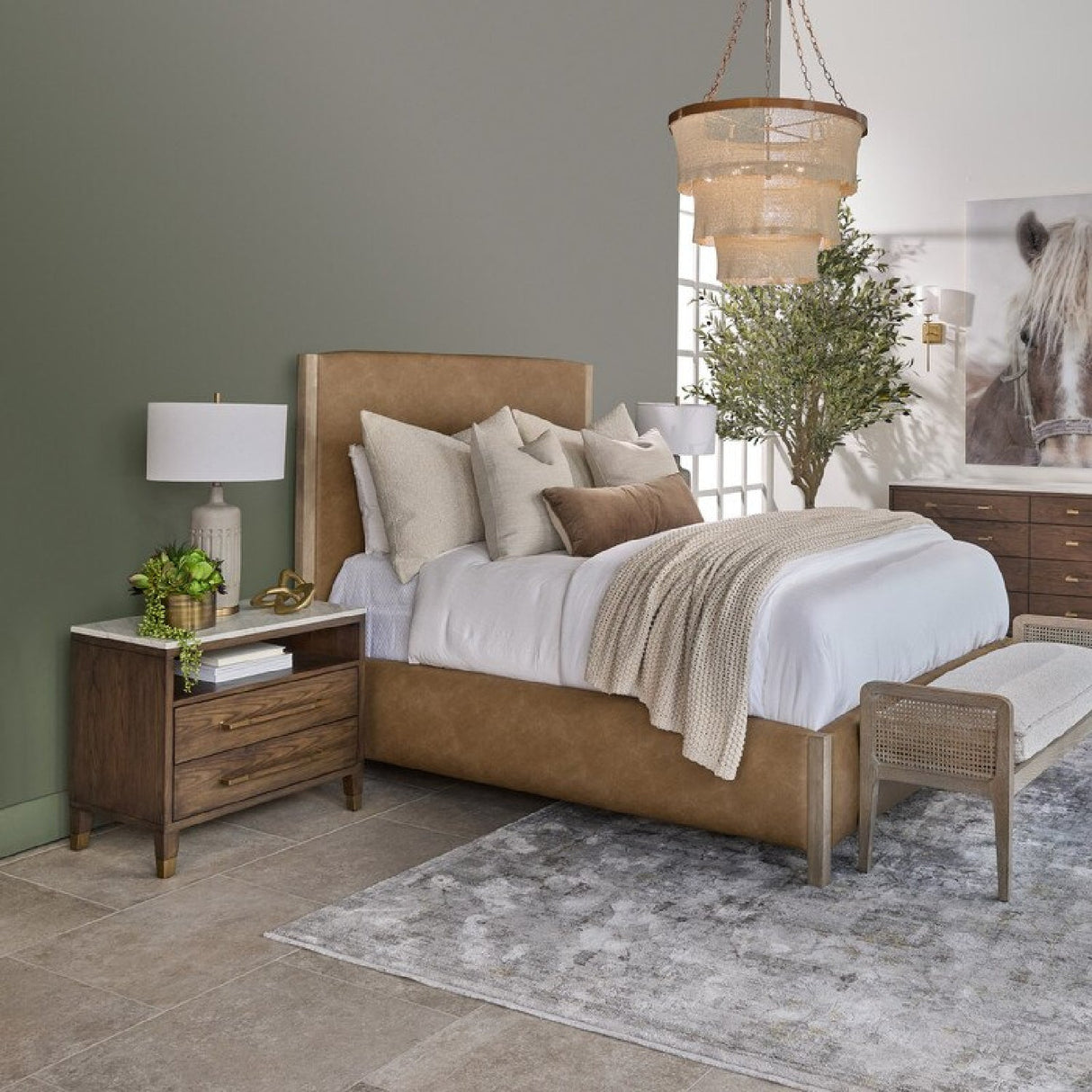 Marble Top Oak 2-Drawer Nightstand | Living Essentials Cambria – angled view