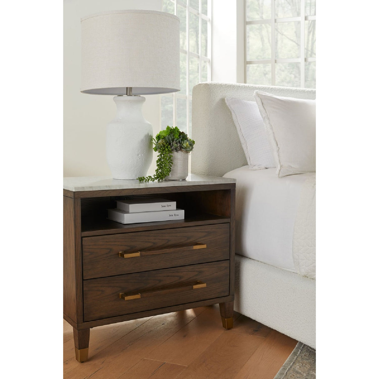 Marble Top Oak 2-Drawer Nightstand | Living Essentials Cambria – alternate view 13