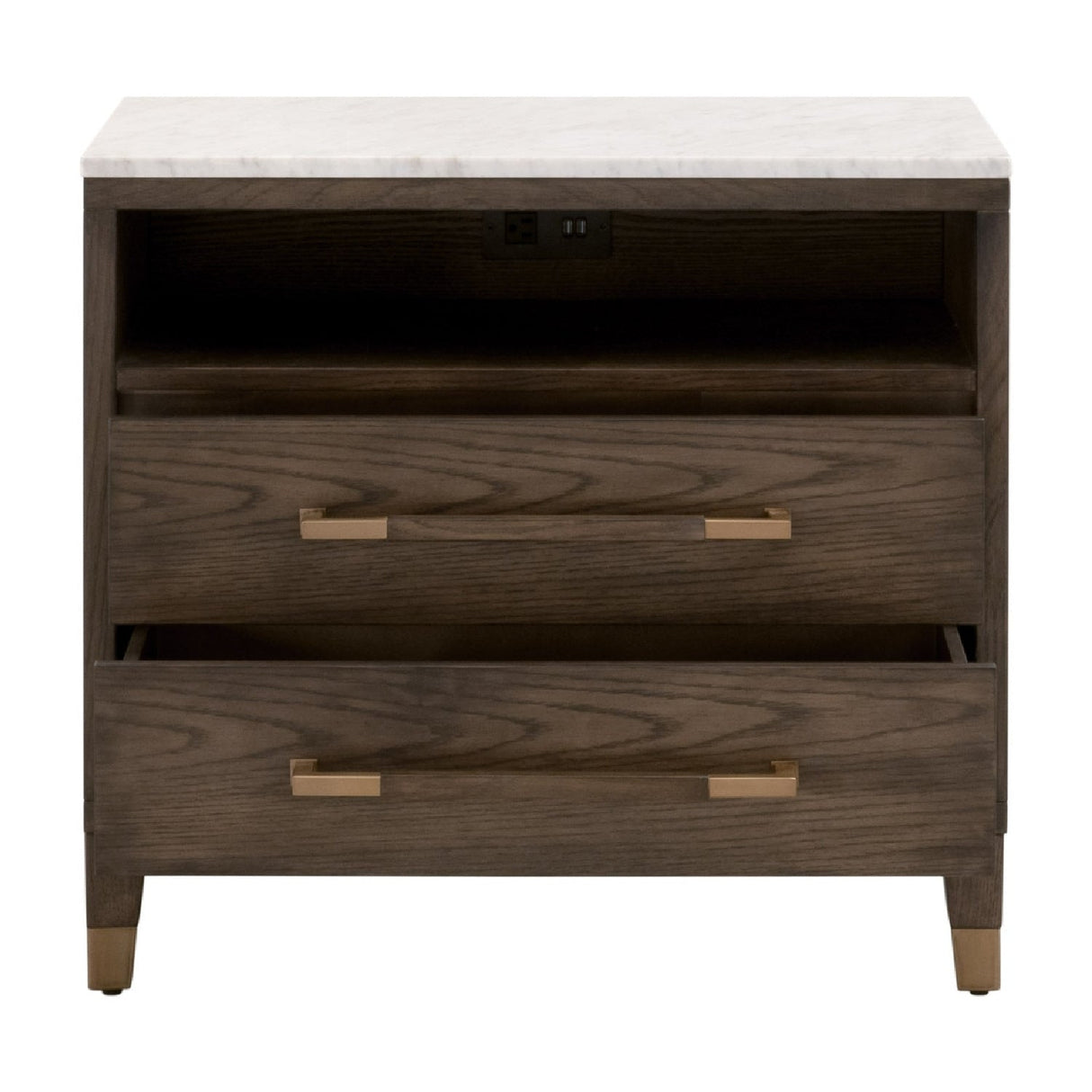 Marble Top Oak 2-Drawer Nightstand | Living Essentials Cambria – side view