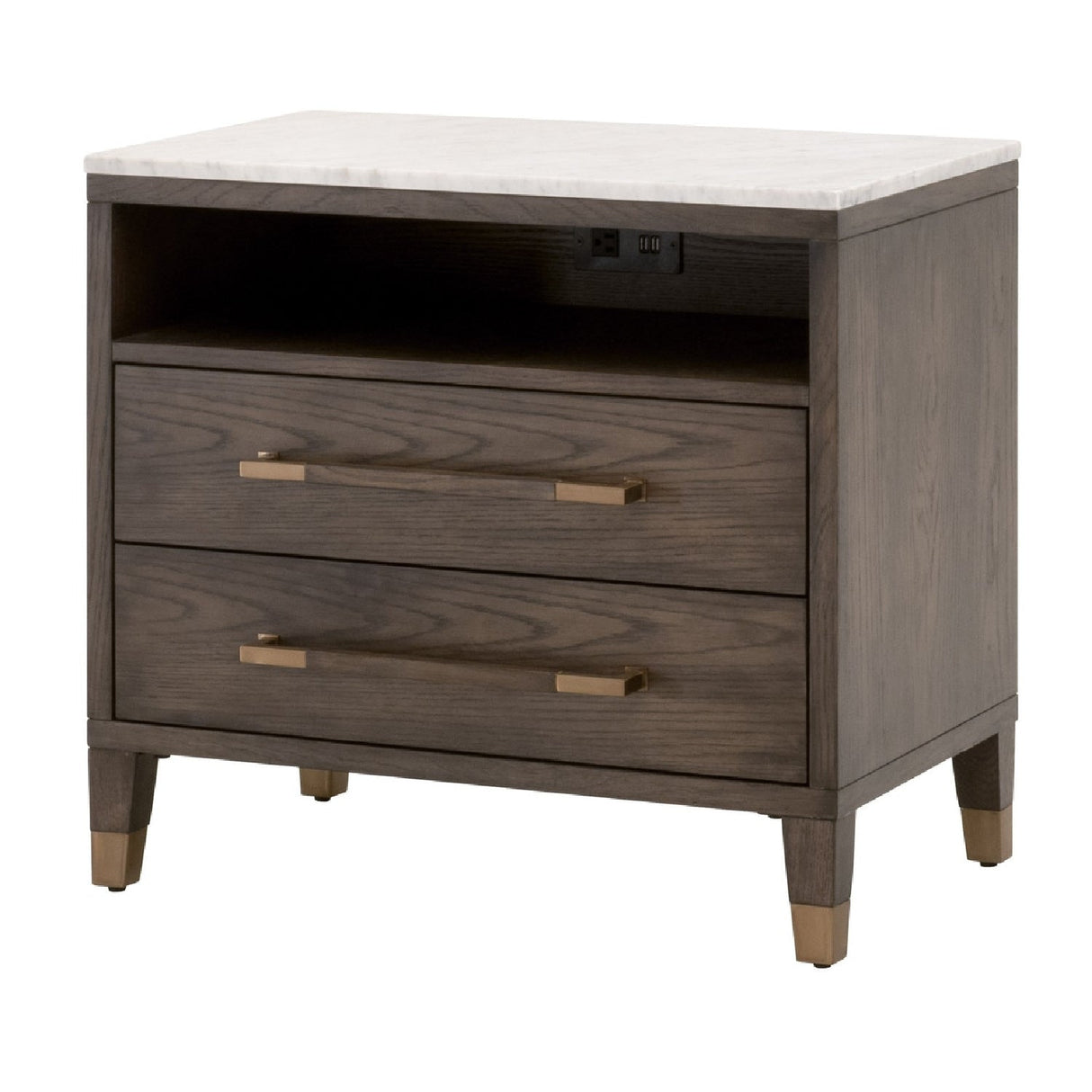 Marble Top Oak 2-Drawer Nightstand | Living Essentials Cambria – rear view