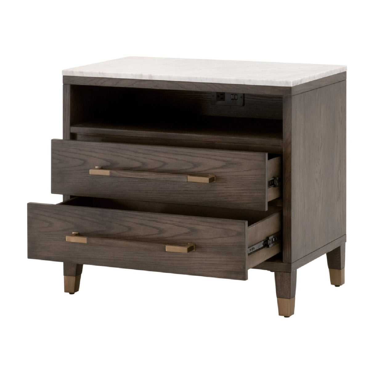 Marble Top Oak 2-Drawer Nightstand | Living Essentials Cambria – alternate view 5