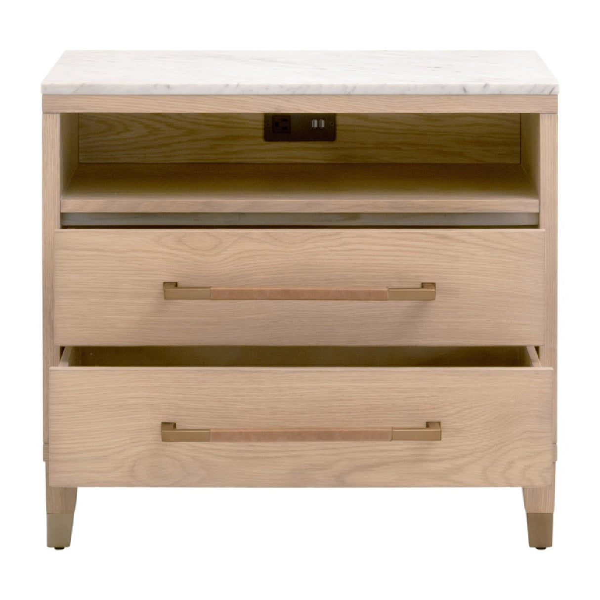 Marble Top Oak 2-Drawer Nightstand | Oroa.com
