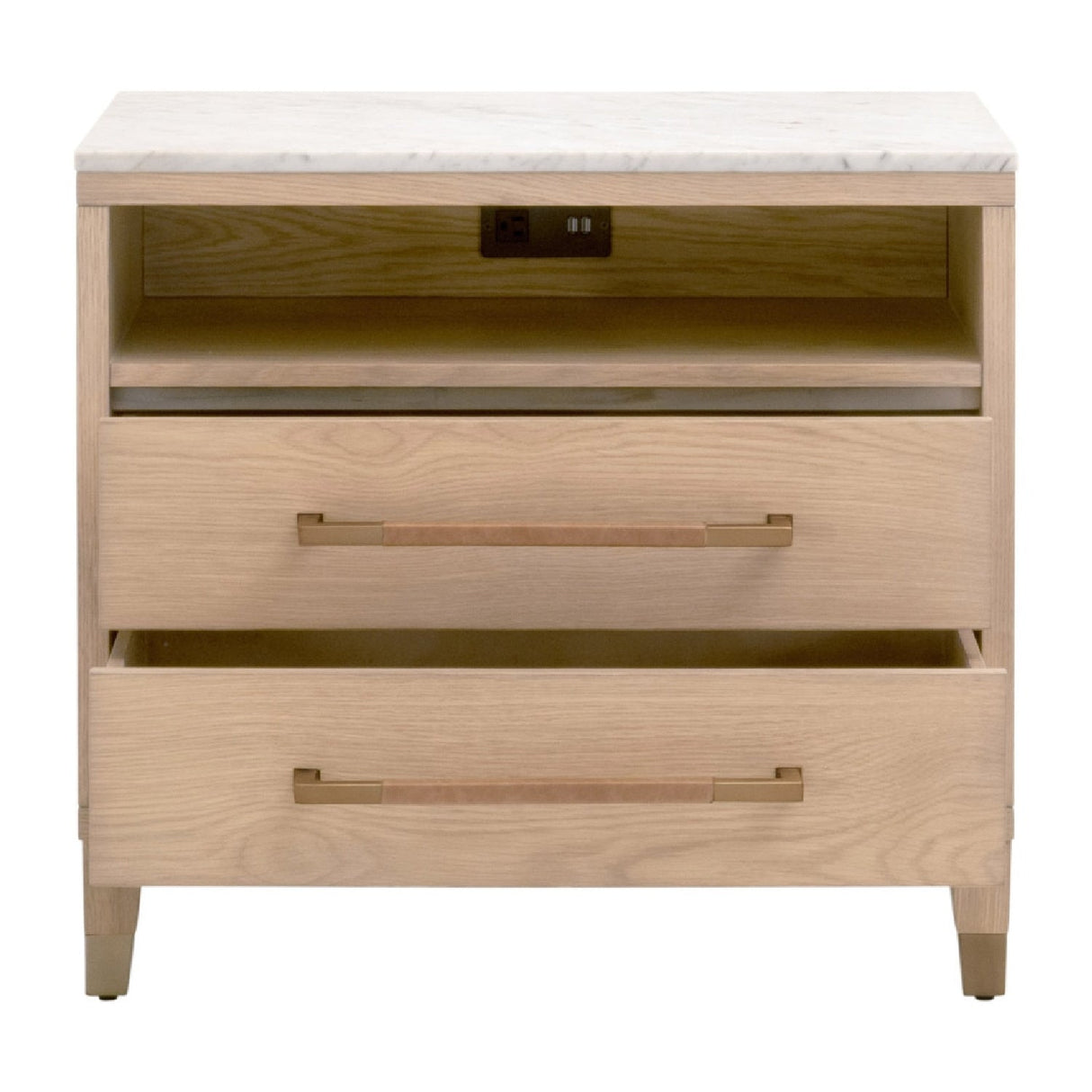 Marble Top Oak 2-Drawer Nightstand | Living Essentials Cambria – alternate view 21
