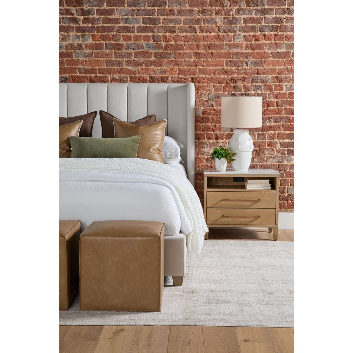 Marble Top Oak 2-Drawer Nightstand | Living Essentials Cambria – alternate view 32
