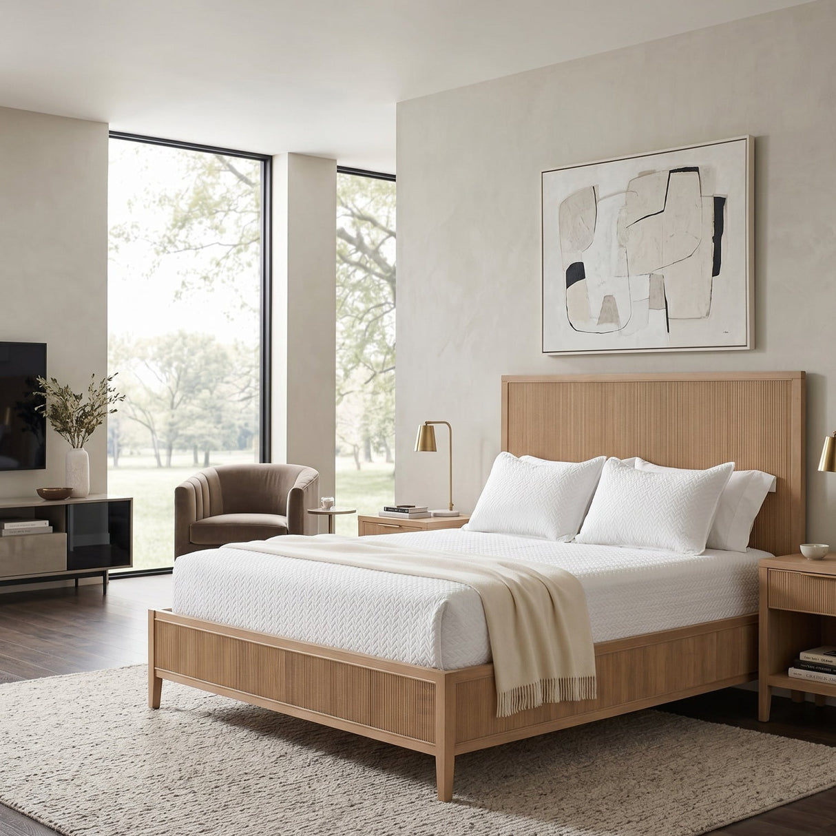Modern European furniture - Natural Oak Queen Bed - www.oroa.com