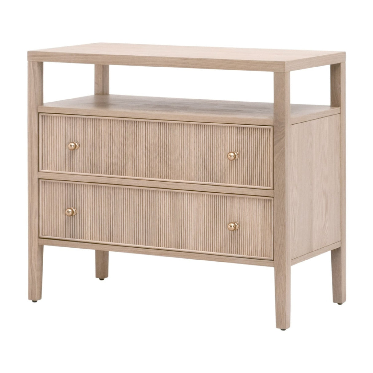 2-Drawer Oak Nightstand L | Living Essentials Highland – rear view