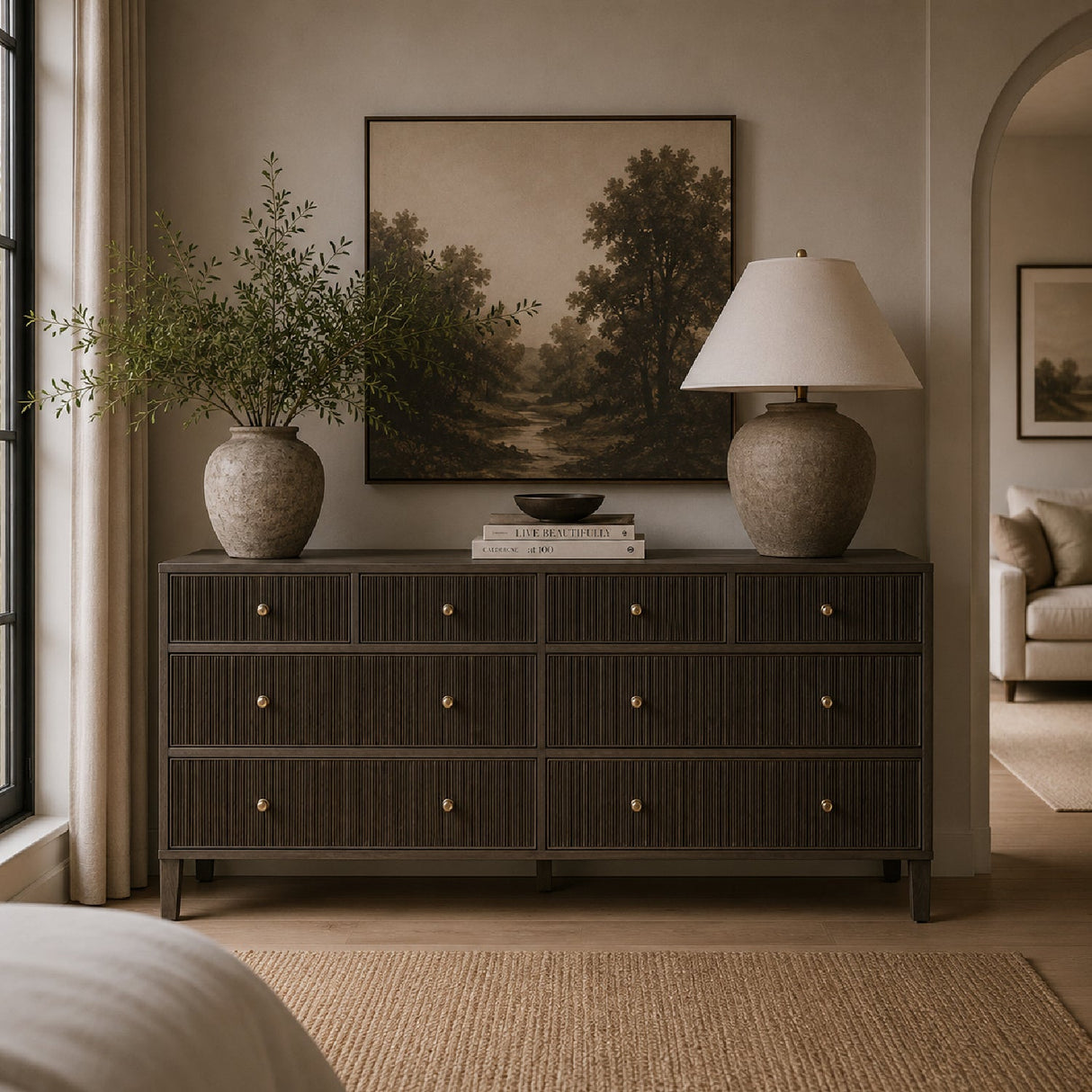 8-Drawer Oak Double Dresser | Living Essentials Highland