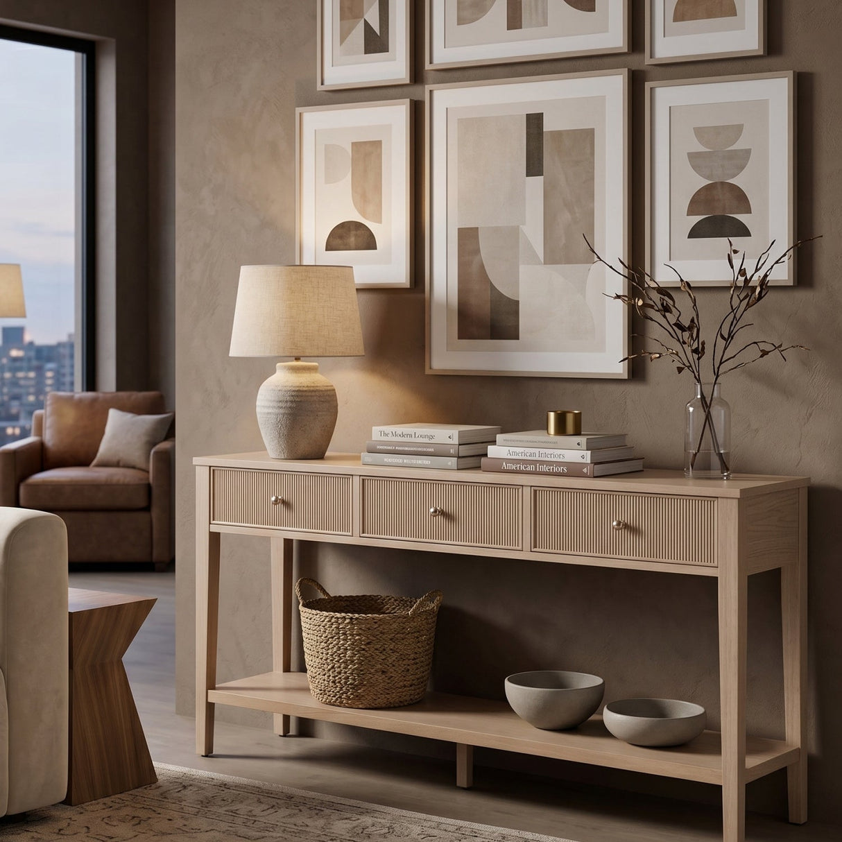 Modern European furniture - Natural Oak 3-Drawer Console Table - www.oroa.com