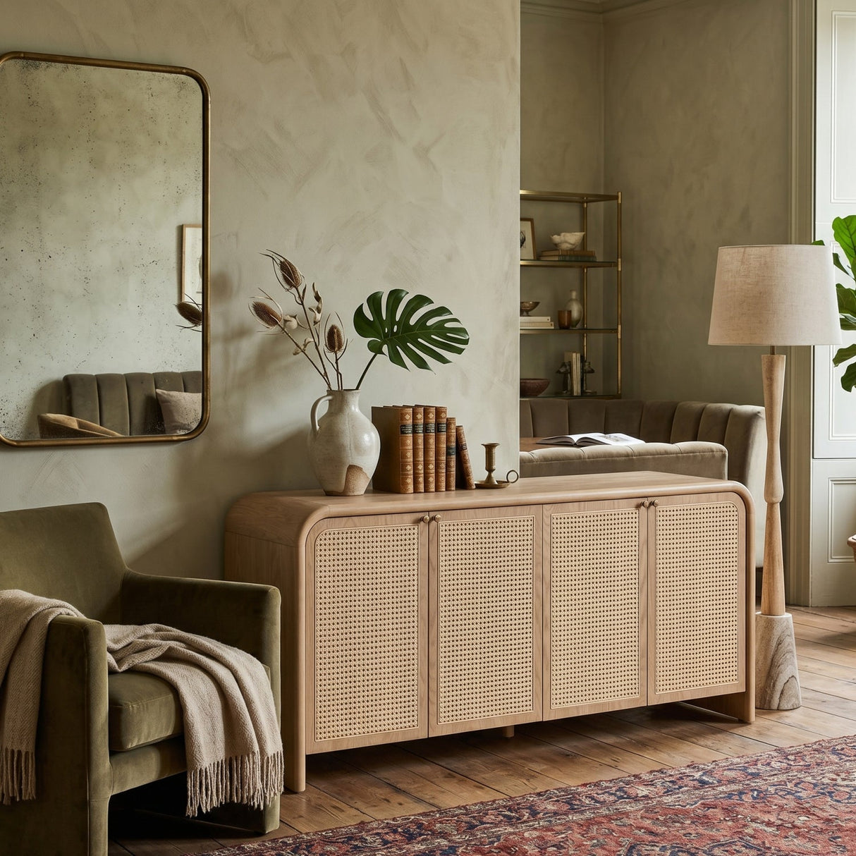 Modern European furniture - Oak Framed Cane 4-Door Sideboard - www.oroa.com