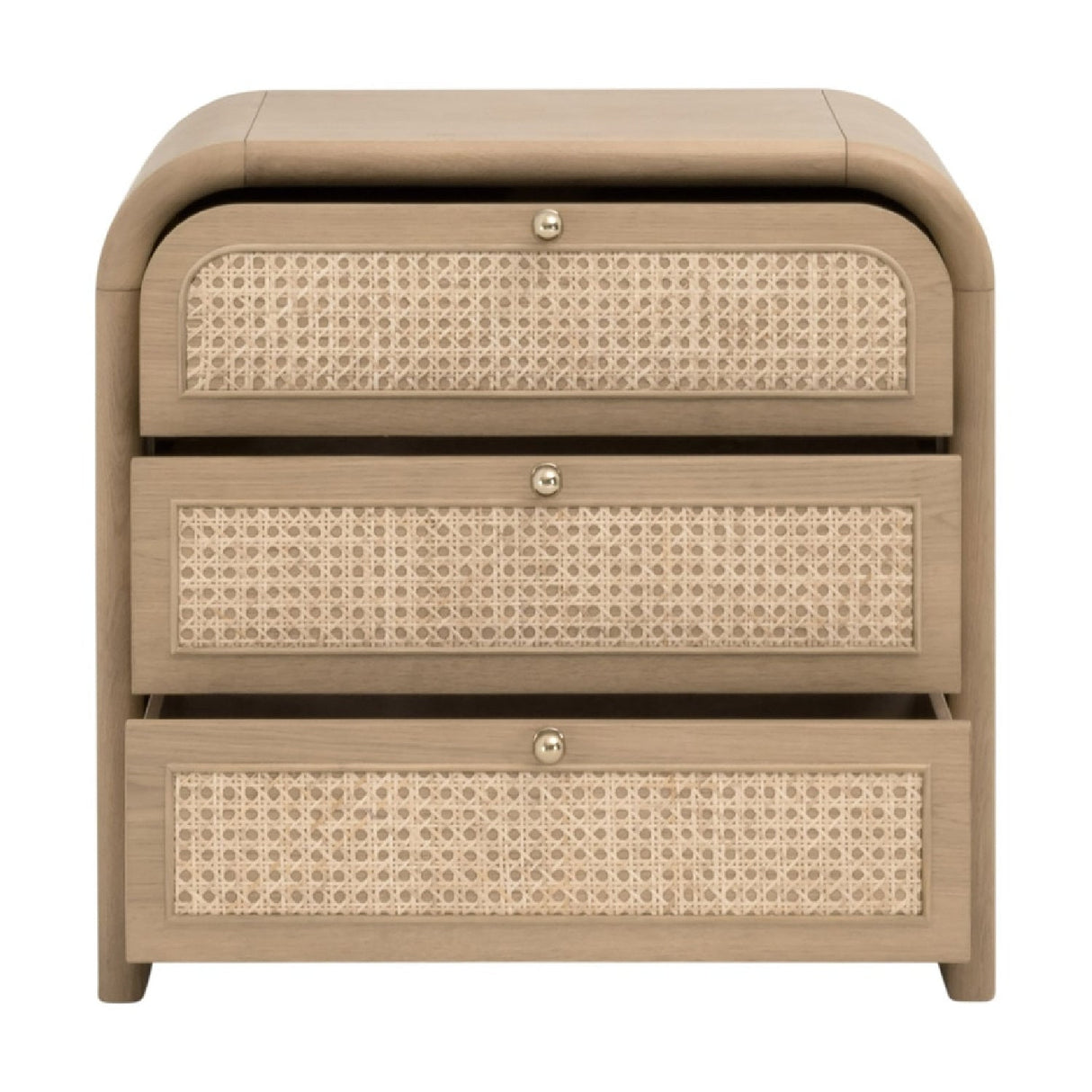 Modern European furniture - Oak Framed Cane 3-Drawer Nightstand - www.oroa.com
