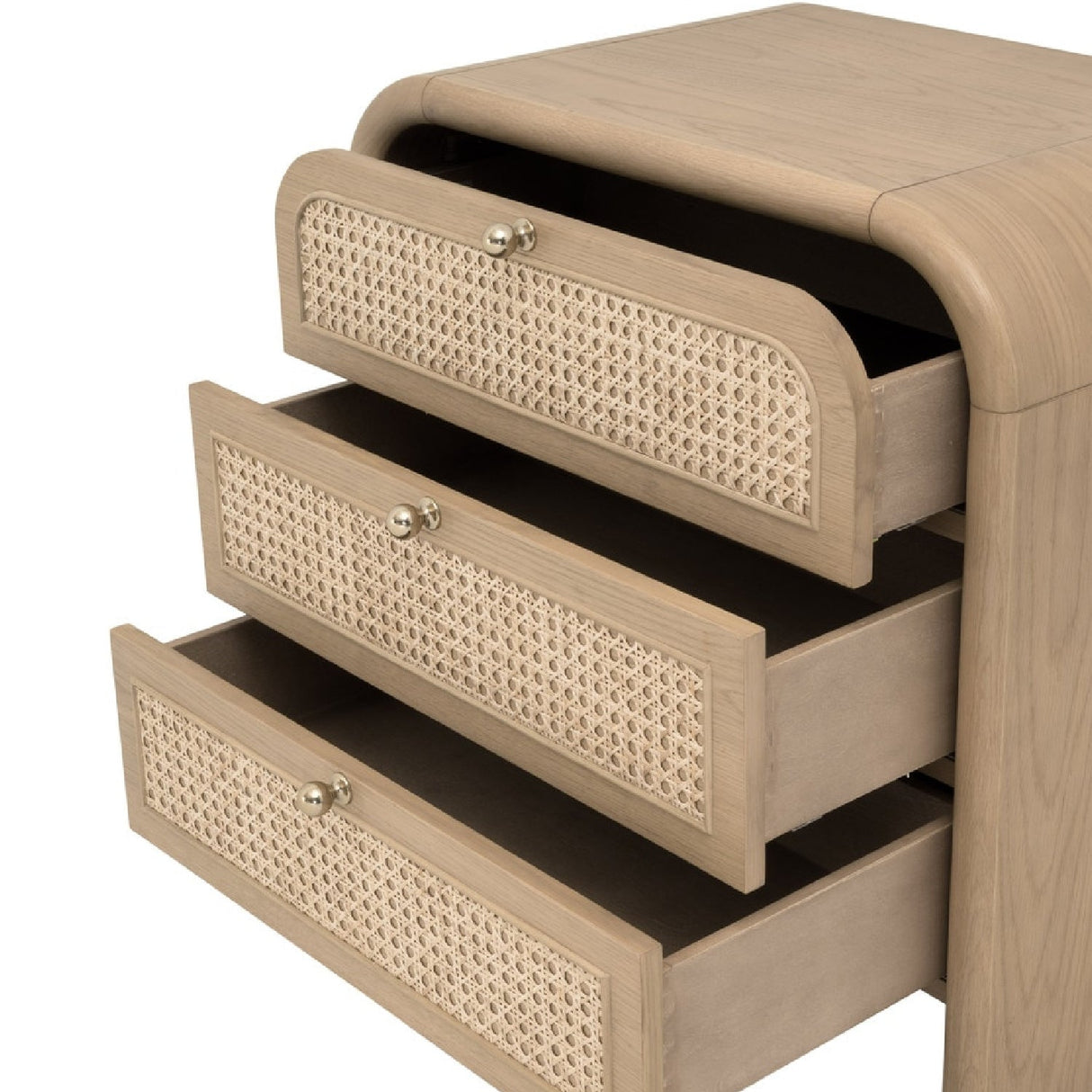 Modern European furniture - Oak Framed Cane 3-Drawer Nightstand - www.oroa.com