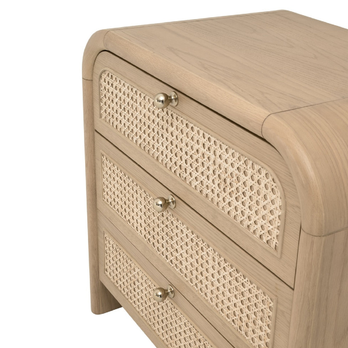 Modern European furniture - Oak Framed Cane 3-Drawer Nightstand - www.oroa.com