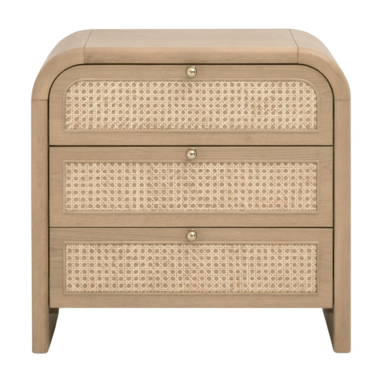 Oak Framed Cane 3-Drawer Nightstand | Living Essentials Cannes