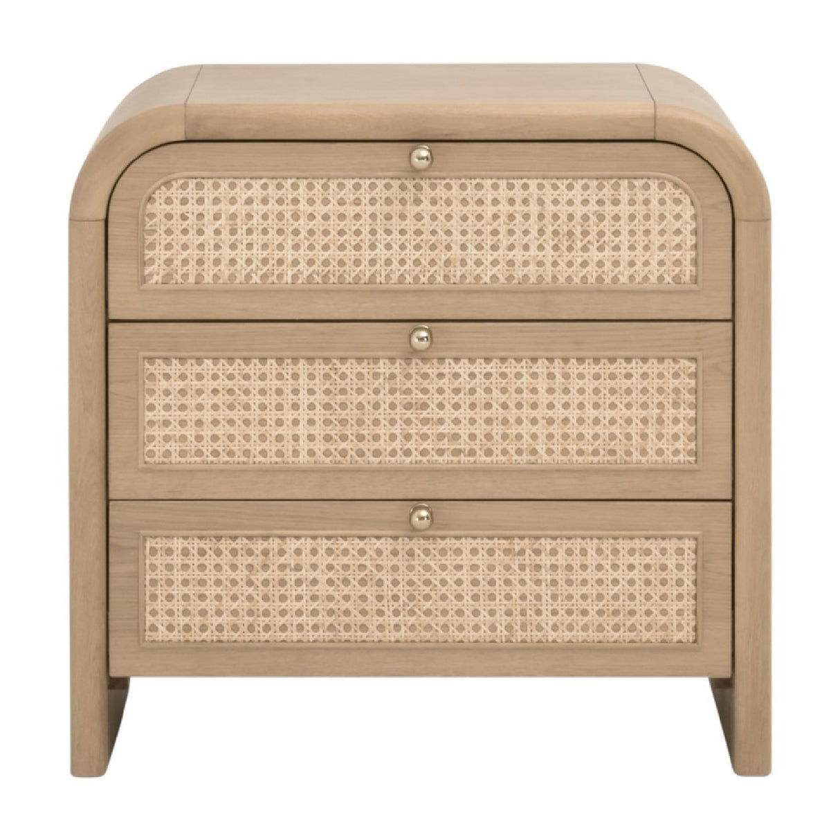Modern European furniture - Oak Framed Cane 3-Drawer Nightstand - www.oroa.com