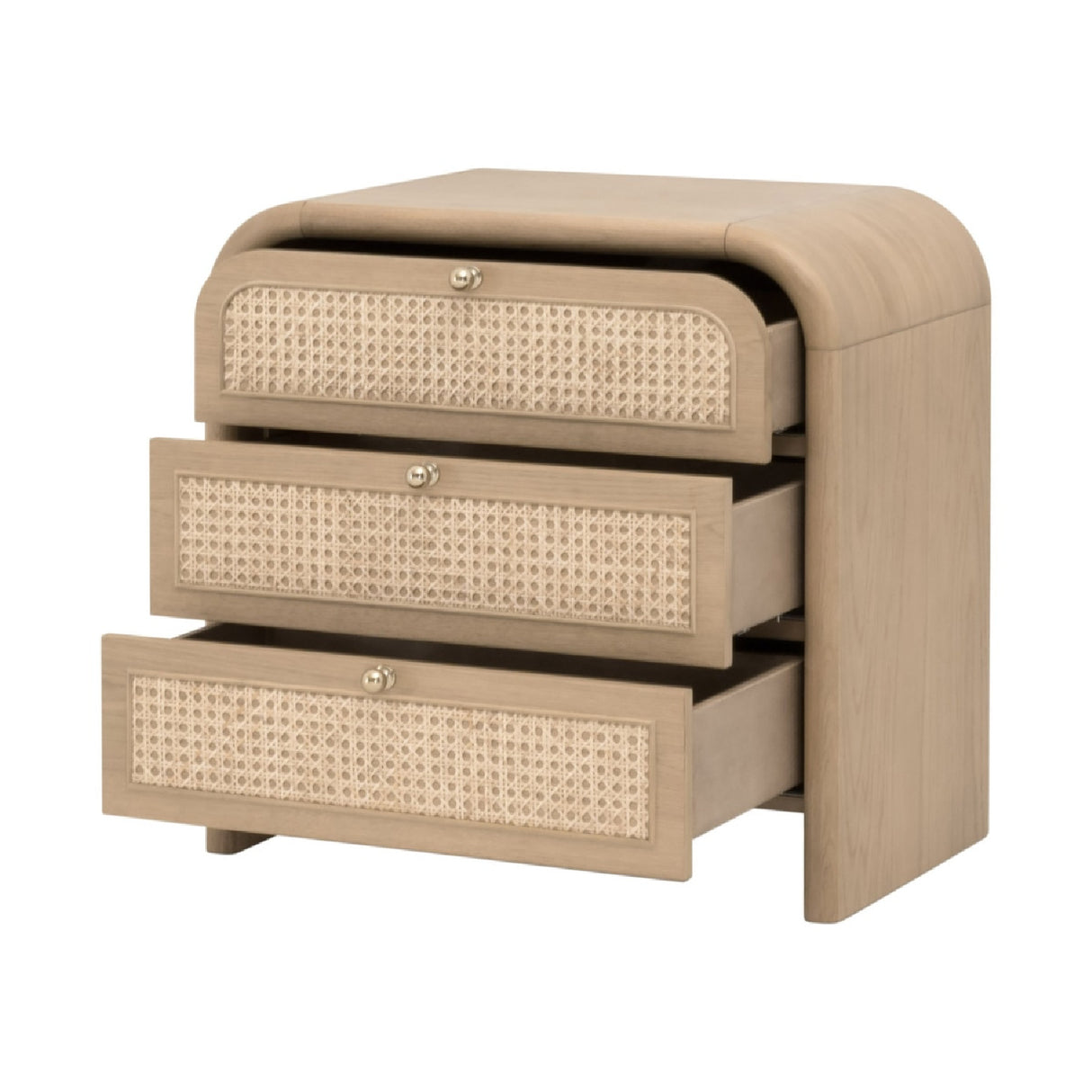 Modern European furniture - Oak Framed Cane 3-Drawer Nightstand - www.oroa.com