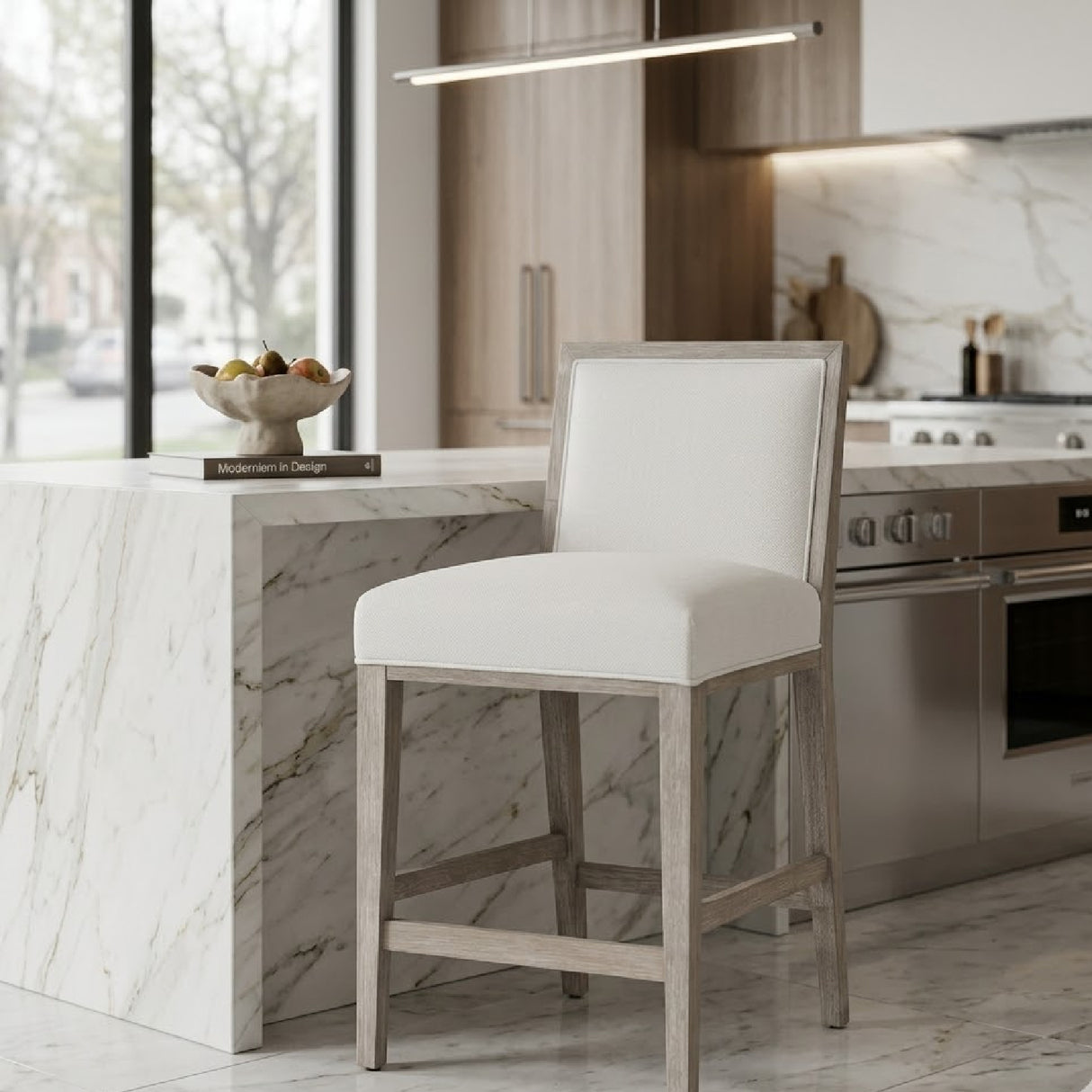 Solid Wood Framed Counter Stools (2) | Living Essentials Martin – angled view