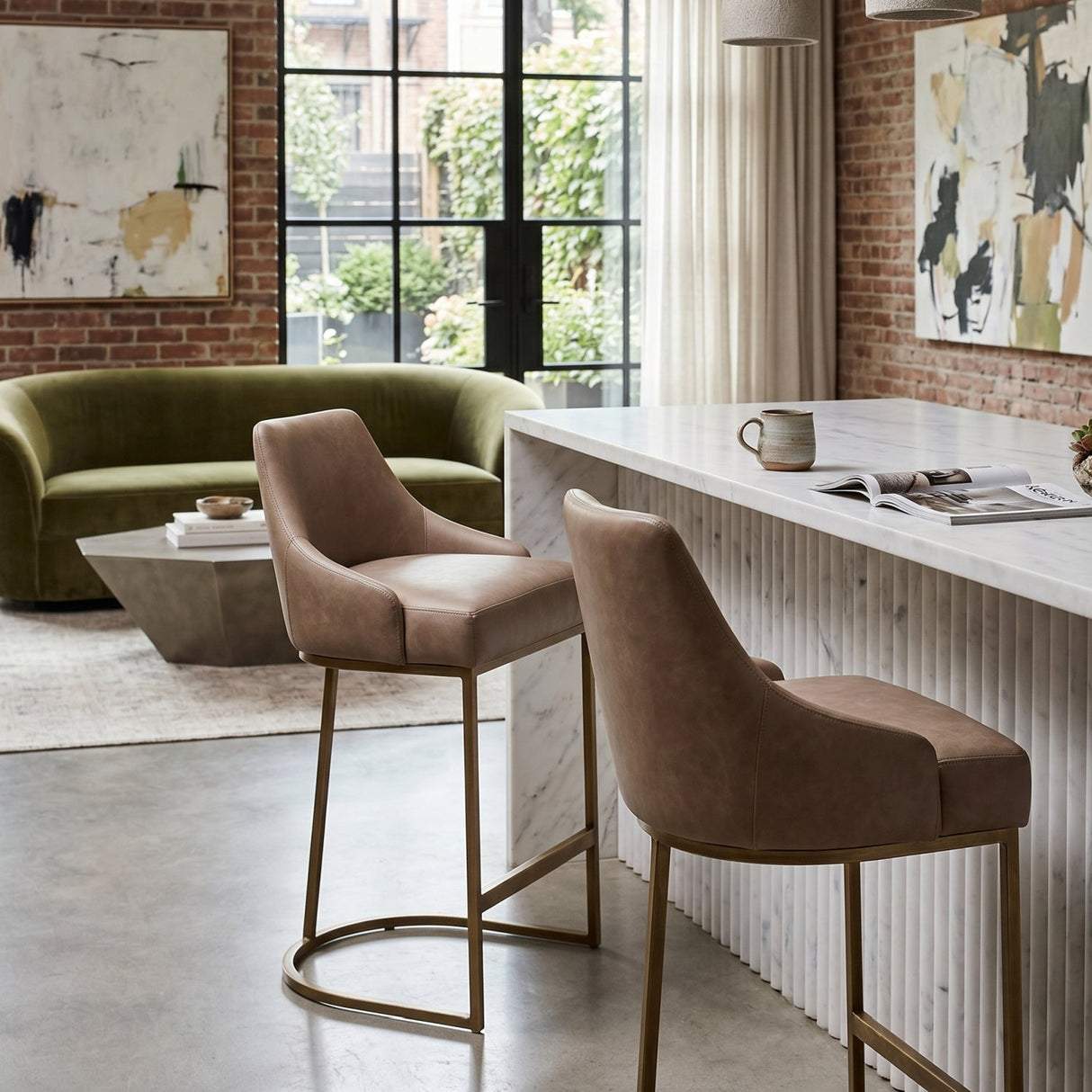 Modern European furniture - Brown Vegan Leather Counter Stools (2) - www.oroa.com