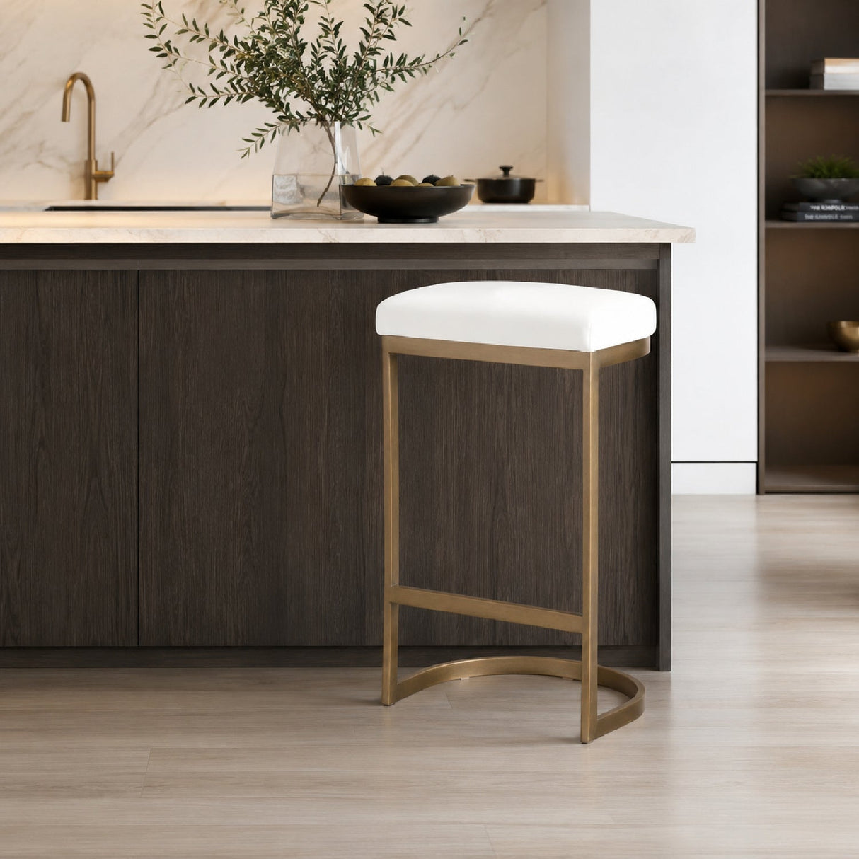 Gold Cantilevered Counter Stool | Living Essentials Cresta – angled view