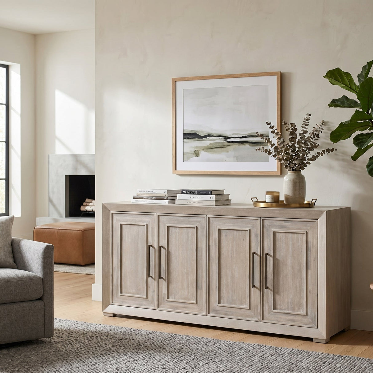 Modern European furniture - 4-Door Acacia Media Sideboard - www.oroa.com