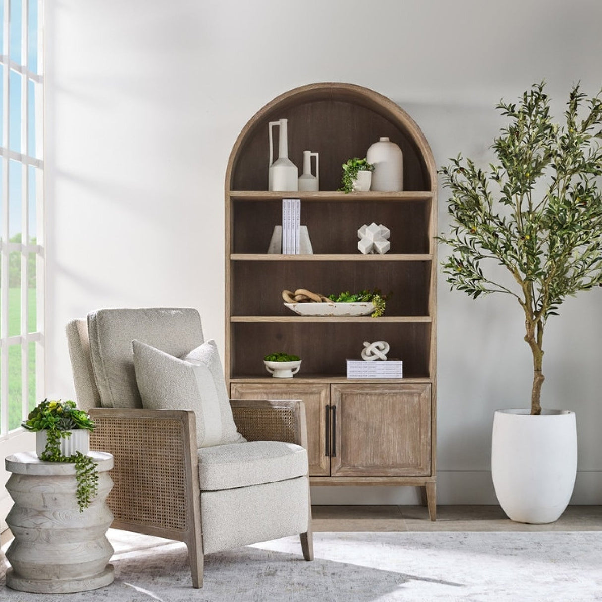 Modern European furniture - Gray Acacia Arched Bookcase - www.oroa.com