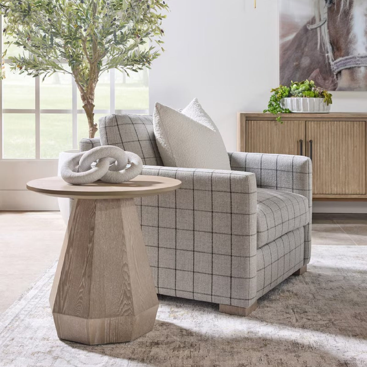 Round Wooden End Table | Living Essentials Coulter – angled view