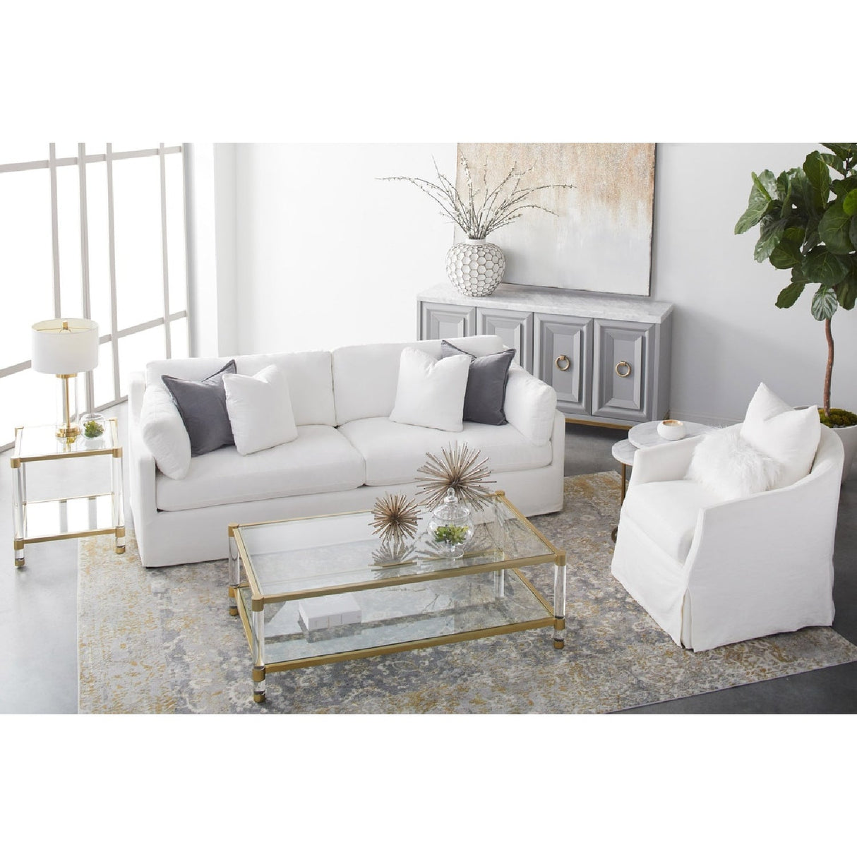 Modern European furniture - Brass Framed Glass Coffee Table - www.oroa.com