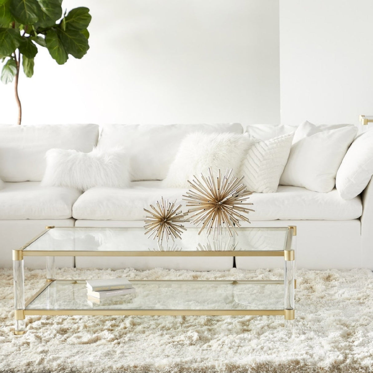 Modern European furniture - Brass Framed Glass Coffee Table - www.oroa.com