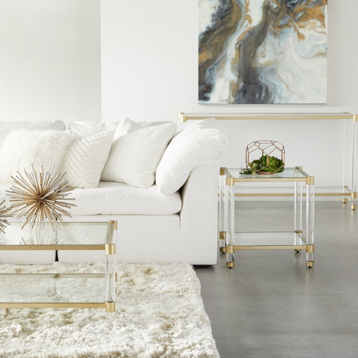 Modern European furniture - Brass Framed Glass End Table - www.oroa.com