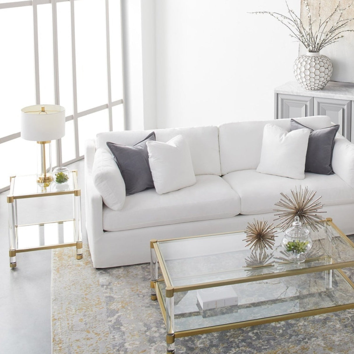 Modern European furniture - Brass Framed Glass End Table - www.oroa.com