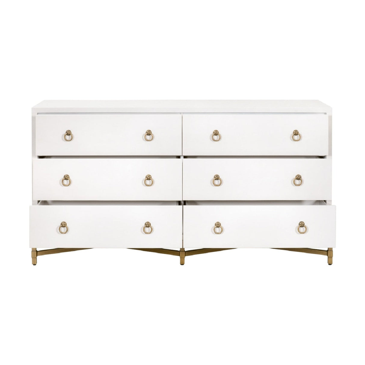White Shagreen 6-Drawer Double Dresser | Living Essentials Strand