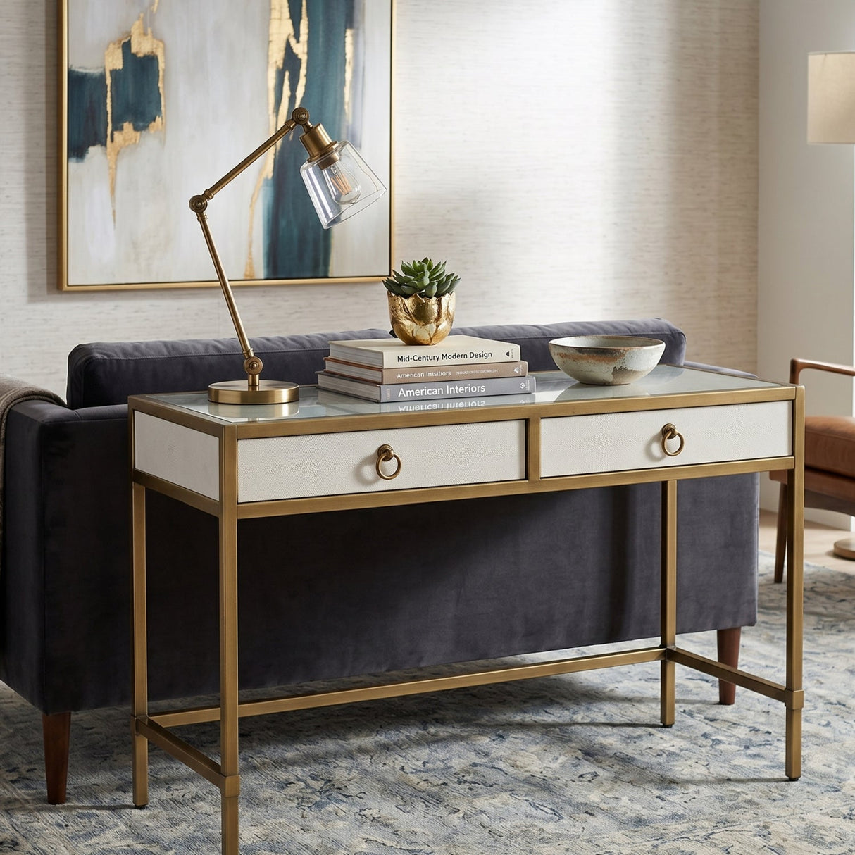 Modern European furniture - White Shagreen 2-Drawer Desk - www.oroa.com