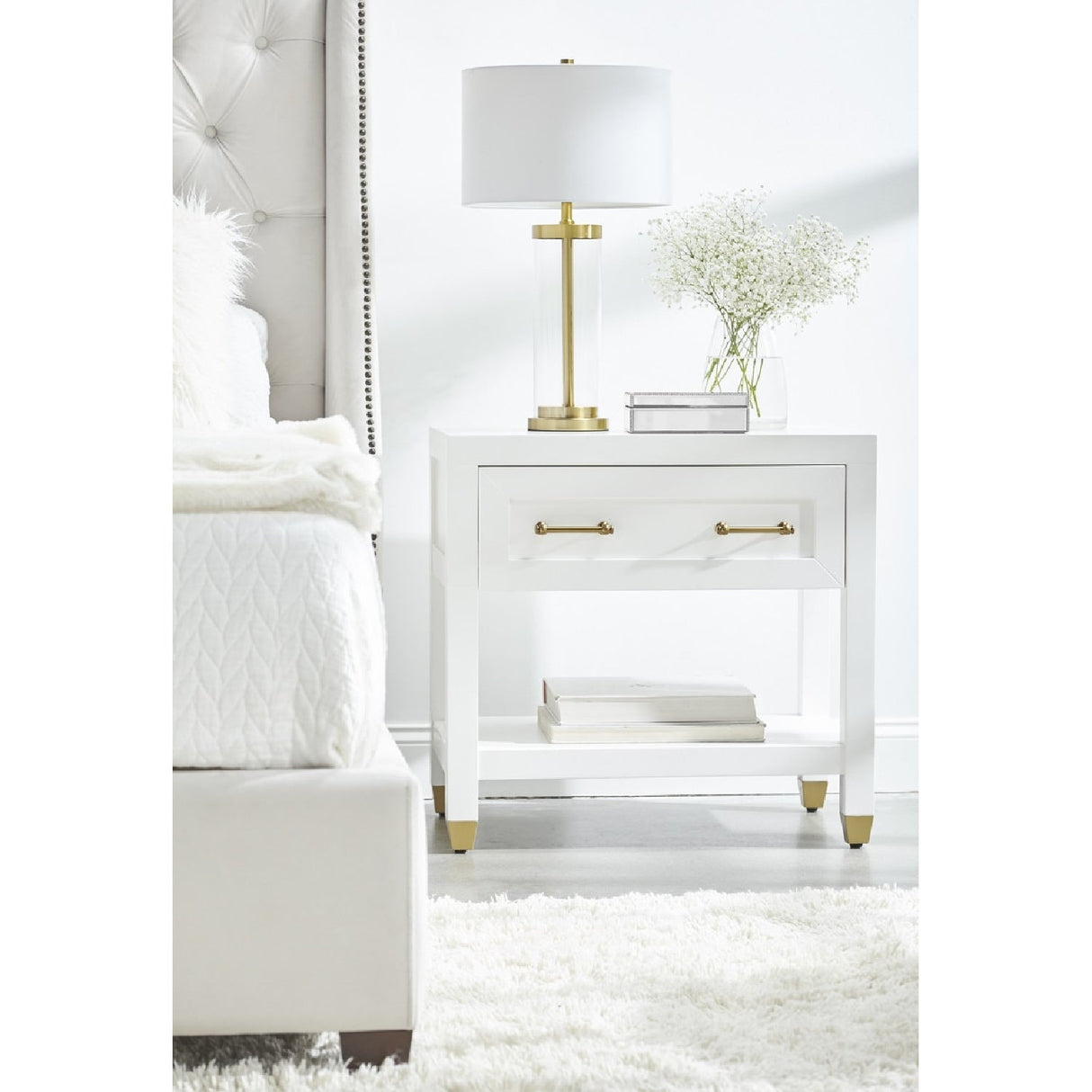 White 1-Drawer Nightstand | Living Essentials Stella