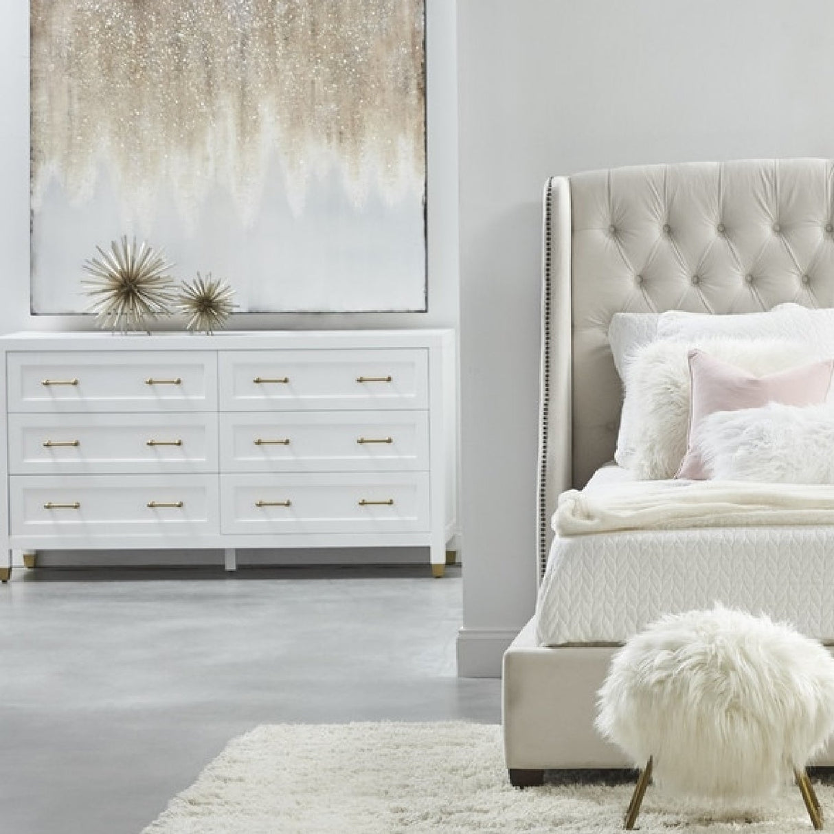 Modern European furniture - White 6-Drawer Double Dresser - www.oroa.com
