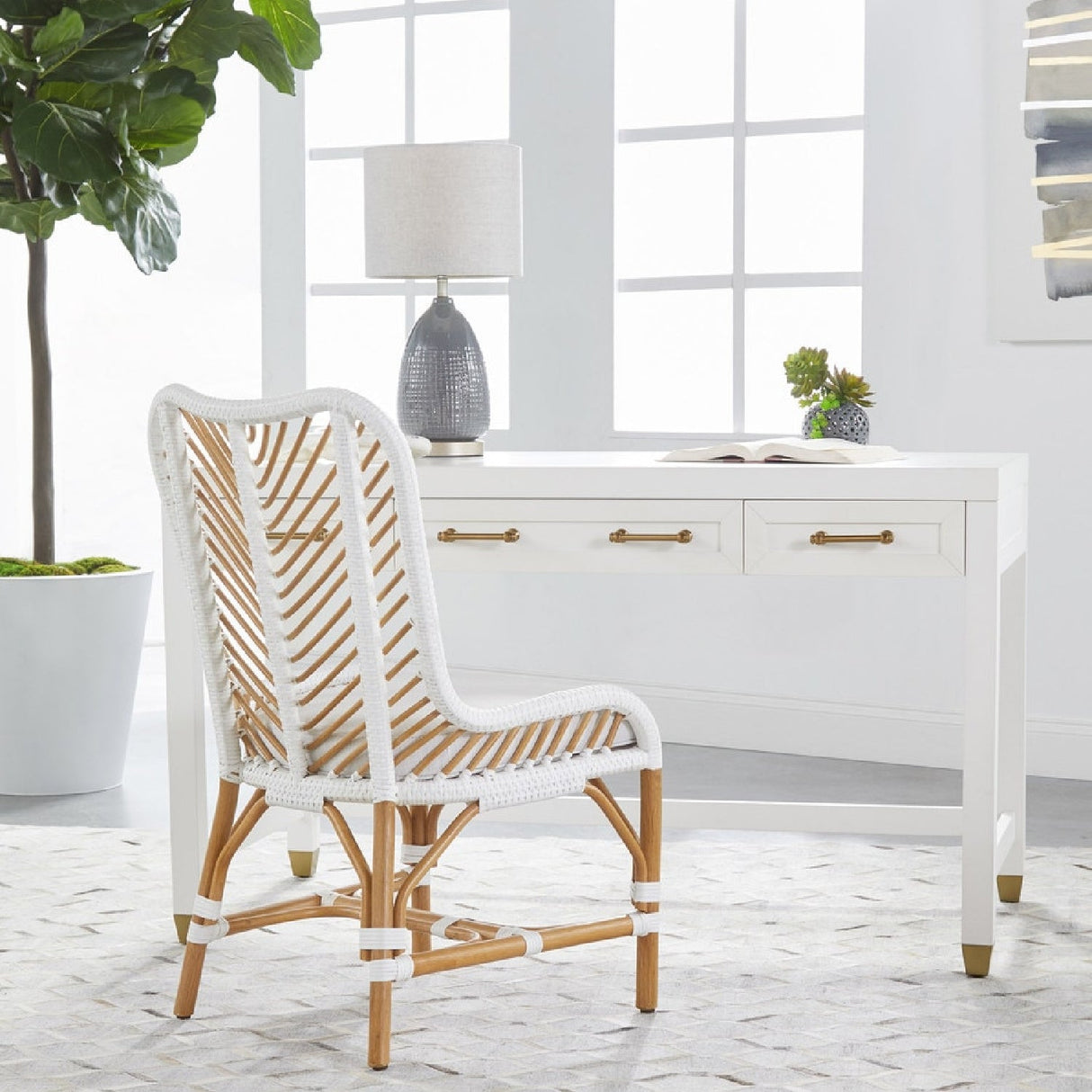 Modern European furniture - White Wooden 3-Drawer Desk - www.oroa.com