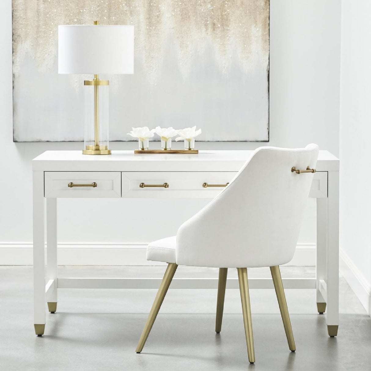 Modern European furniture - White Wooden 3-Drawer Desk - www.oroa.com