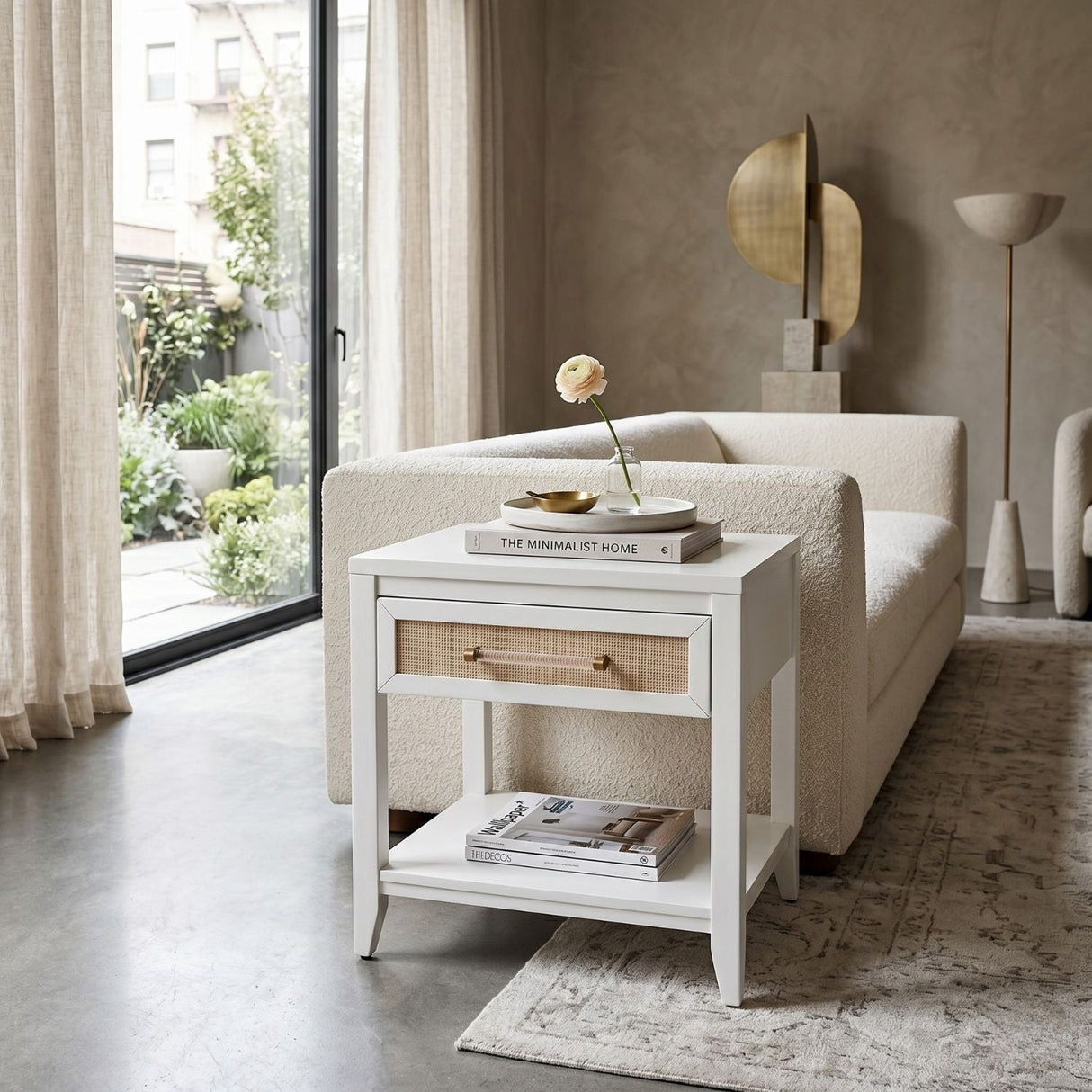 White 1-Drawer Side Table | Living Essentials Holland – angled view