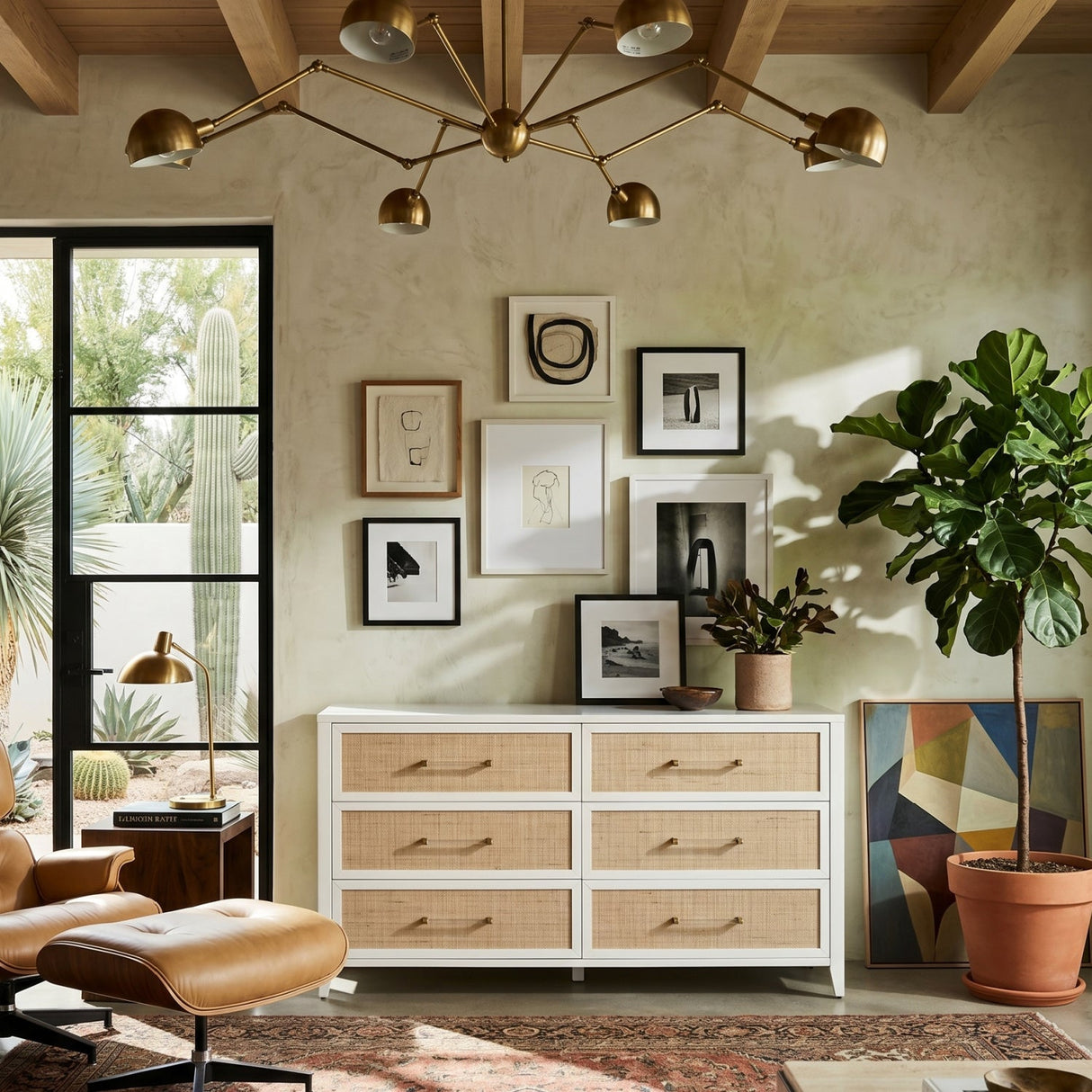 Modern European furniture - Rattan Inlaid 6-Drawer Double Dresser - www.oroa.com