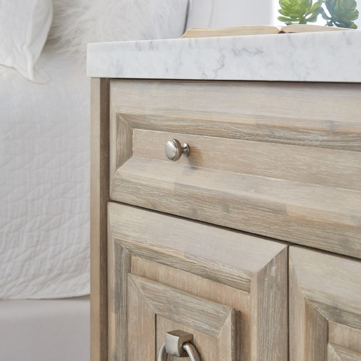 Modern European furniture - Marble Topped Acacia Media Cabinet - www.oroa.com