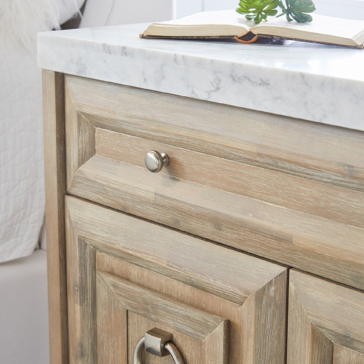 Modern European furniture - Marble Topped Acacia Media Cabinet - www.oroa.com