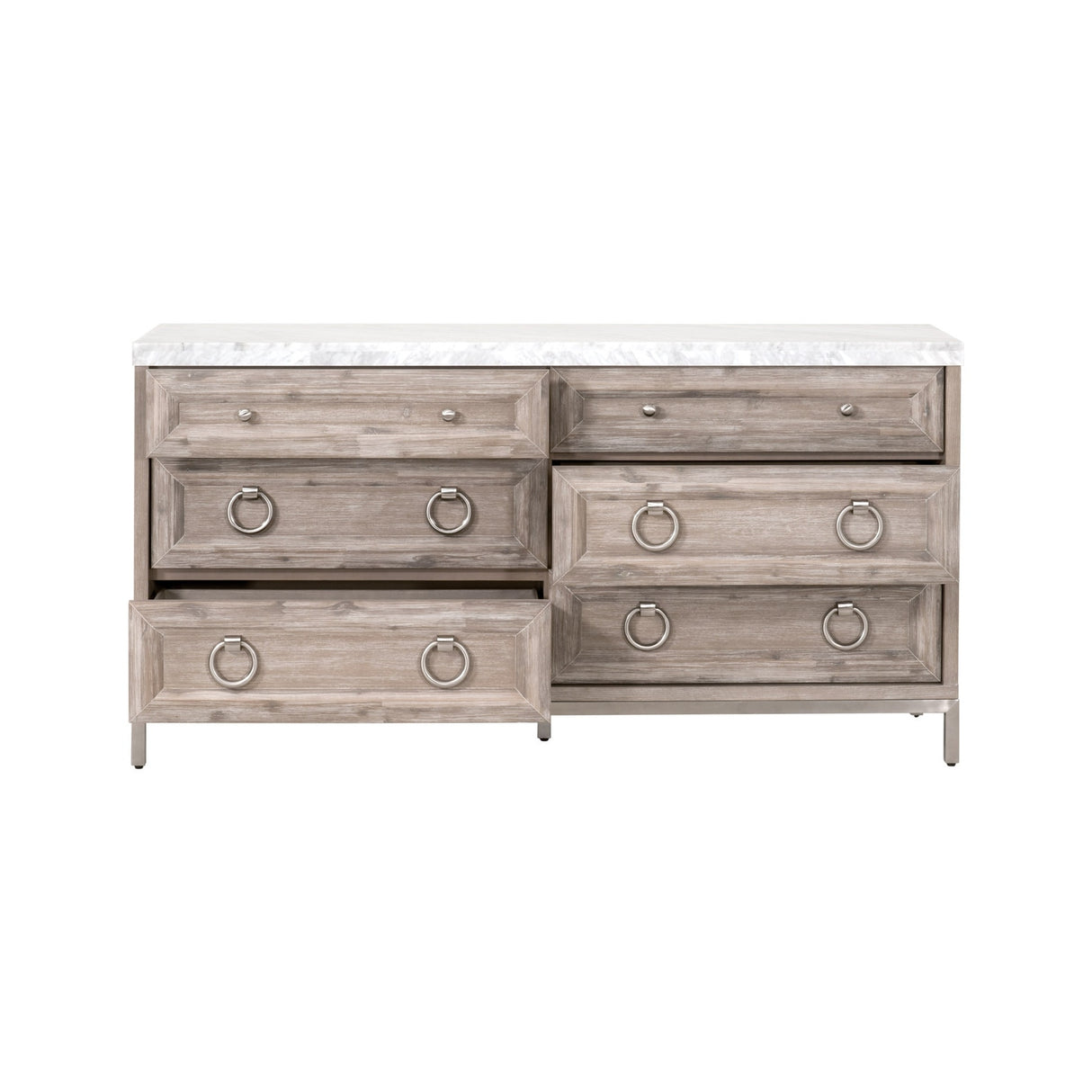 Marble Topped Acacia 6-Drawer Dresser | Oroa.com