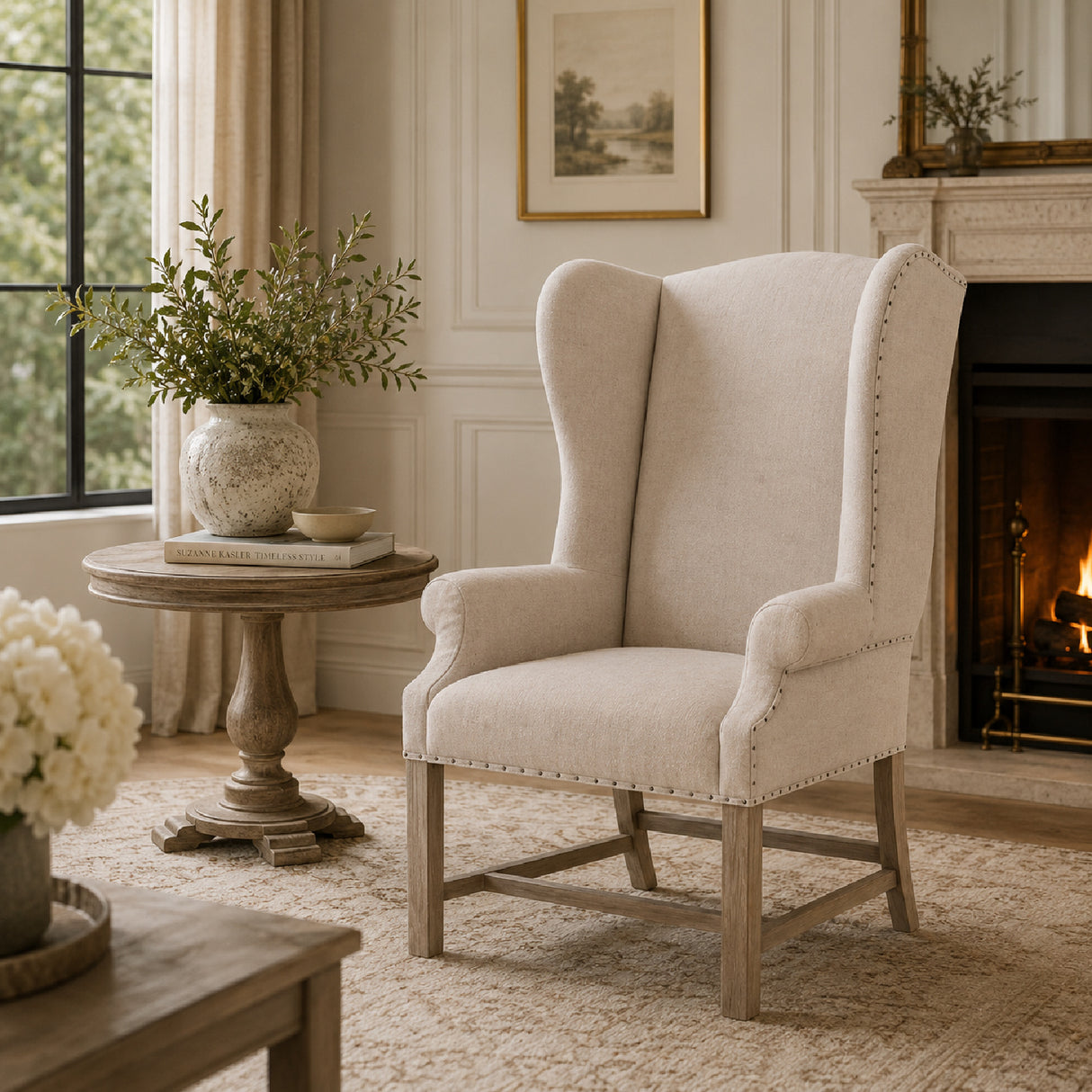 French Linen Wingback Accent Chair | Oroa.com