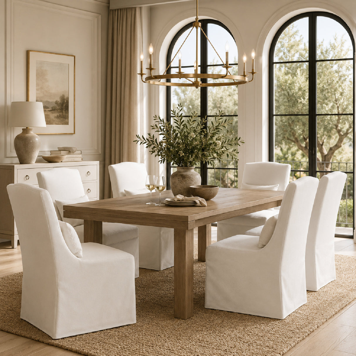 French Linen Skirted Dining Chairs (2) | Oroa.com
