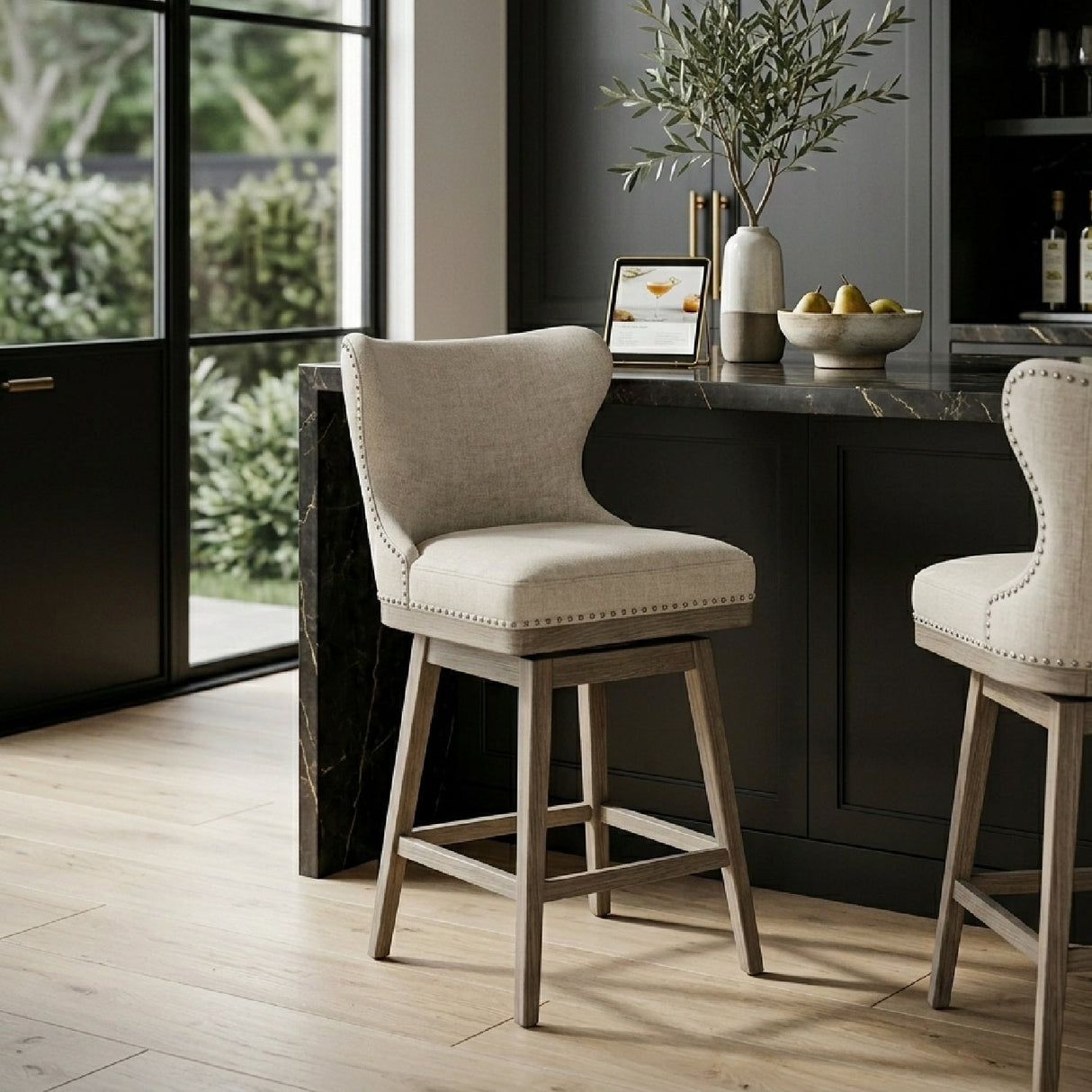 Modern European furniture - Nail Tacked Swivel Counter Stool - www.oroa.com