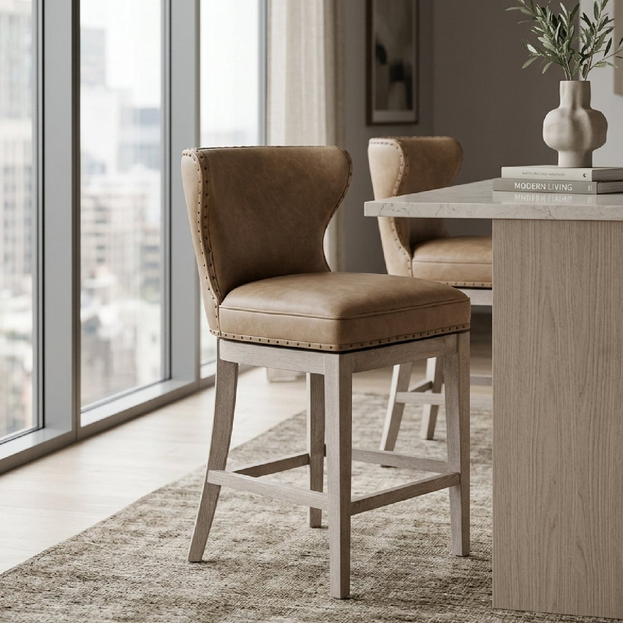 Modern European furniture - Nail Tacked Swivel Counter Stool - www.oroa.com