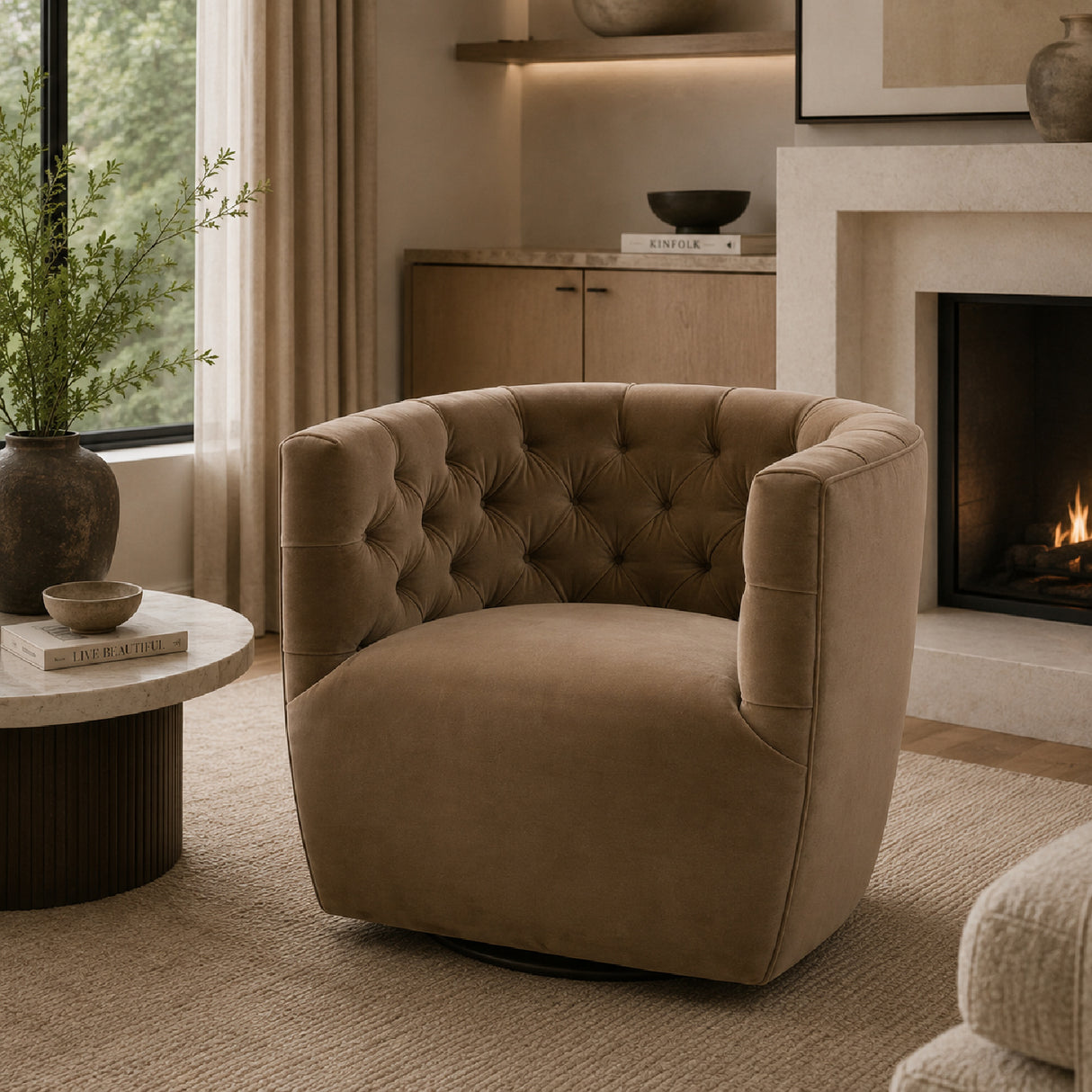 Tufted Back Swivel Club Chair | Living Essentials Marcel – alternate view 12
