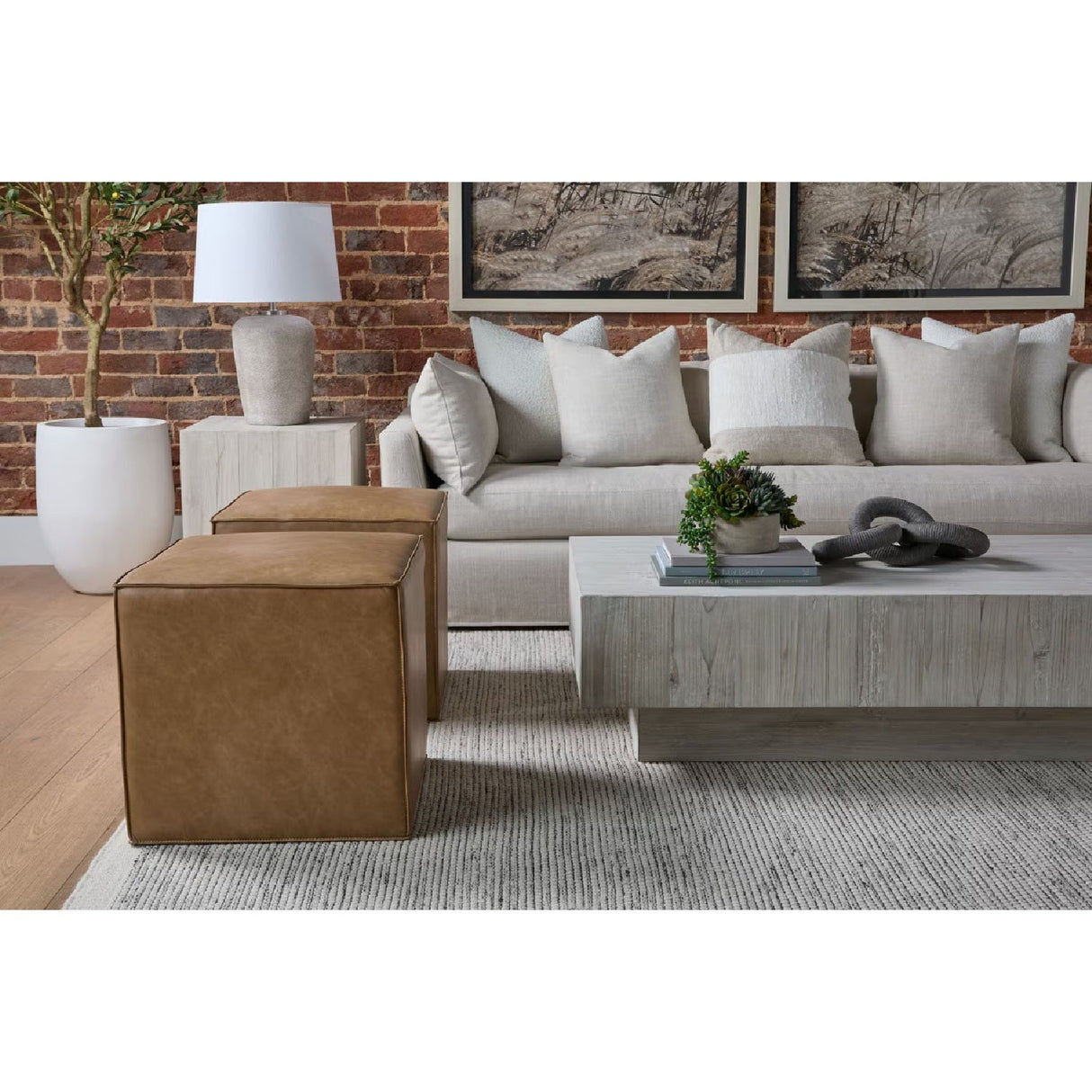 Modern European furniture - Brown Vegan Leather Cube Ottoman - www.oroa.com