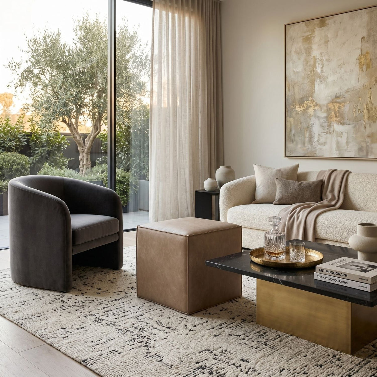 Modern European furniture - Brown Vegan Leather Cube Ottoman - www.oroa.com