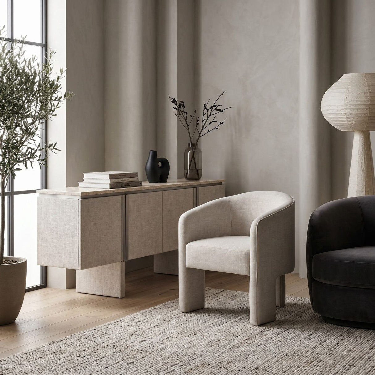 Modern European furniture - French Linen 3-Legged Accent Chair - www.oroa.com