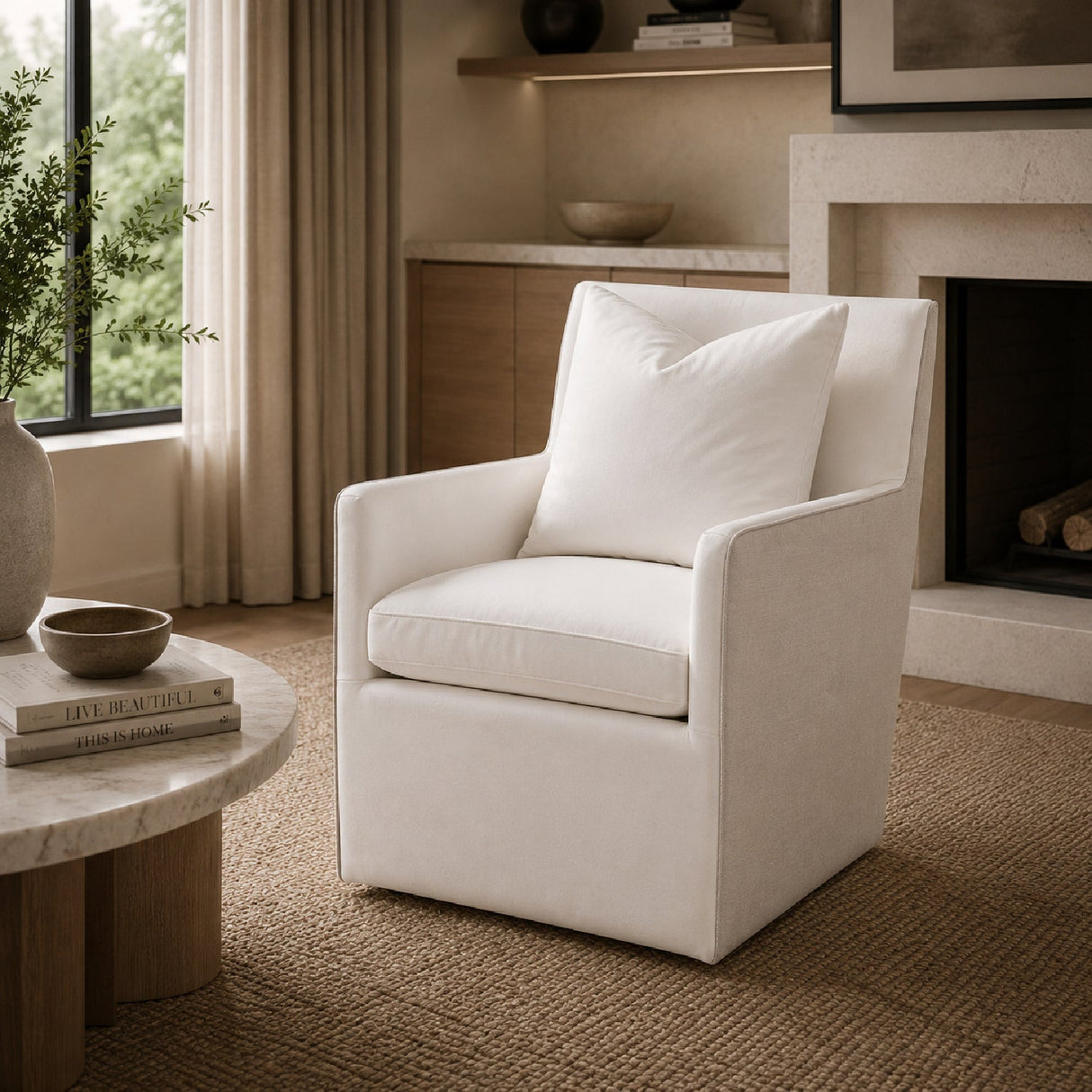 Two-Toned Wheeled Lounge Chair | Living Essentials Harmony – angled view