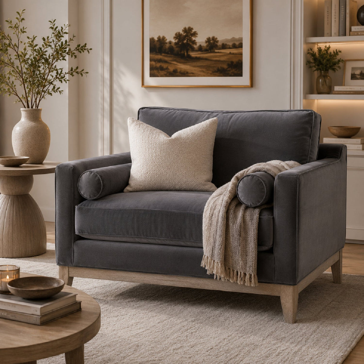 Velvet Modern Loveseat | Living Essentials Parker – angled view